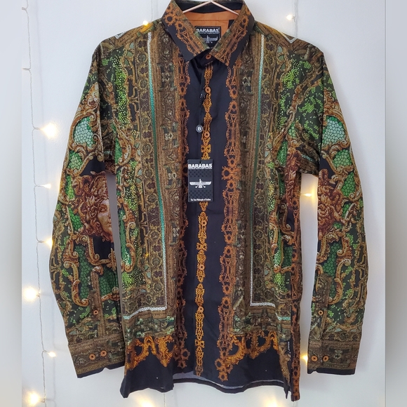 NWT Barabas Virago Stone Rhinestone Long Sleeve Shirt Size M - Picture 6 of 11